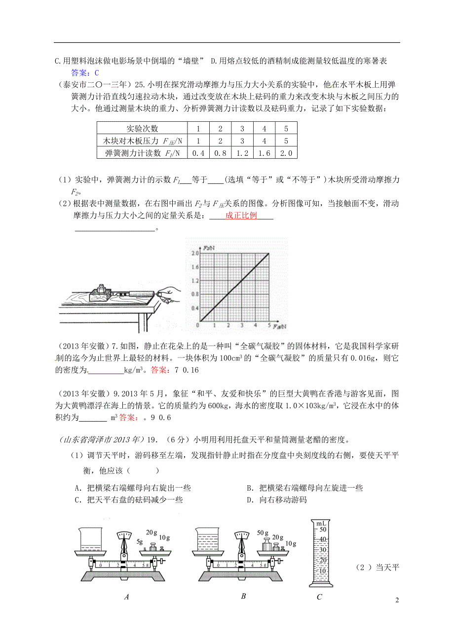 全国各地2013年中考物理题分类汇编 质量和密度 新人教版_第2页