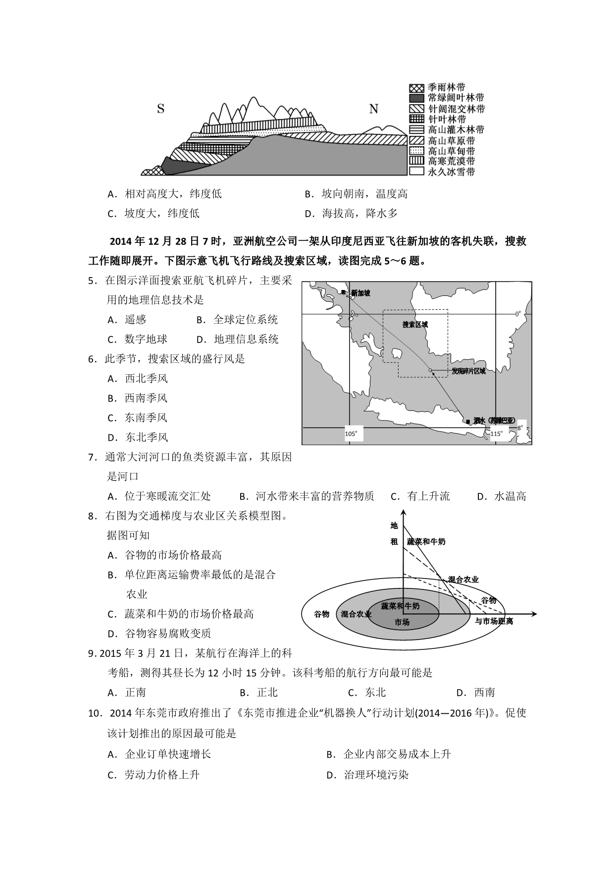 广东省肇庆市2015届高三第三次统一检测文综地理试题 含答案_第2页