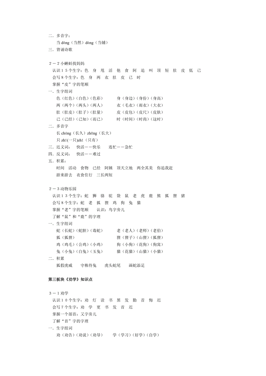 一年语文下册全部模块知识重点_第3页