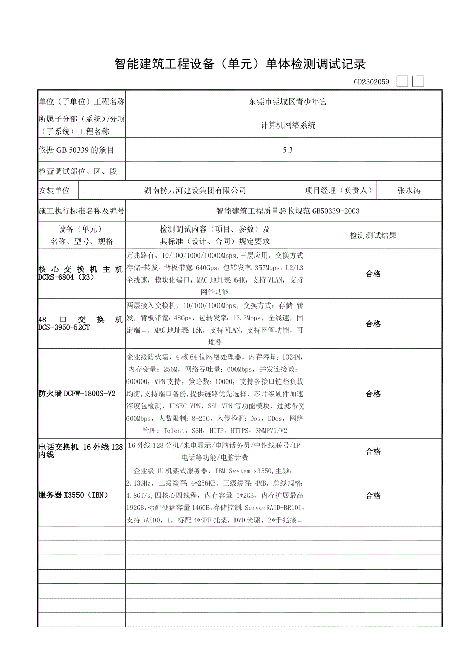 智能建筑工程设备(单元)单体检测调试记录_第1页