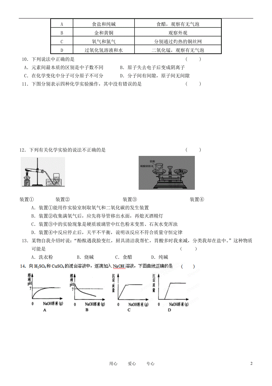 重庆市第79中学2012届九年级化学下学期期中考试试题(无答案)_第2页