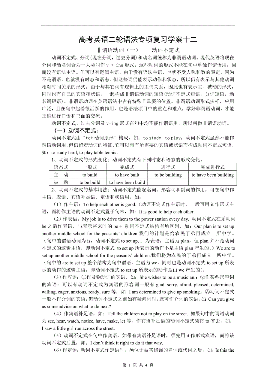 高考英语二轮语法专项复习-非谓语动词[一]_第1页