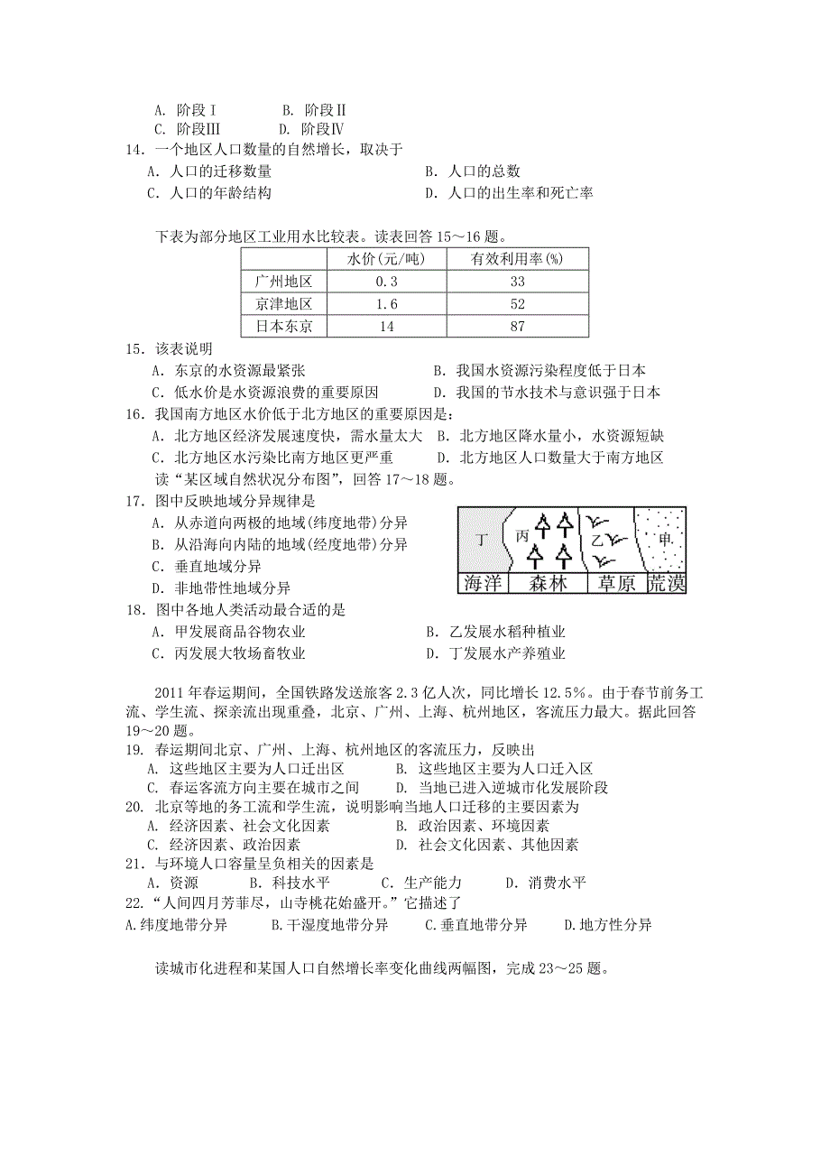 广东省陆丰市碣石中学2012-2013学年高一下学期第二次月考地理试题 含答案_第4页