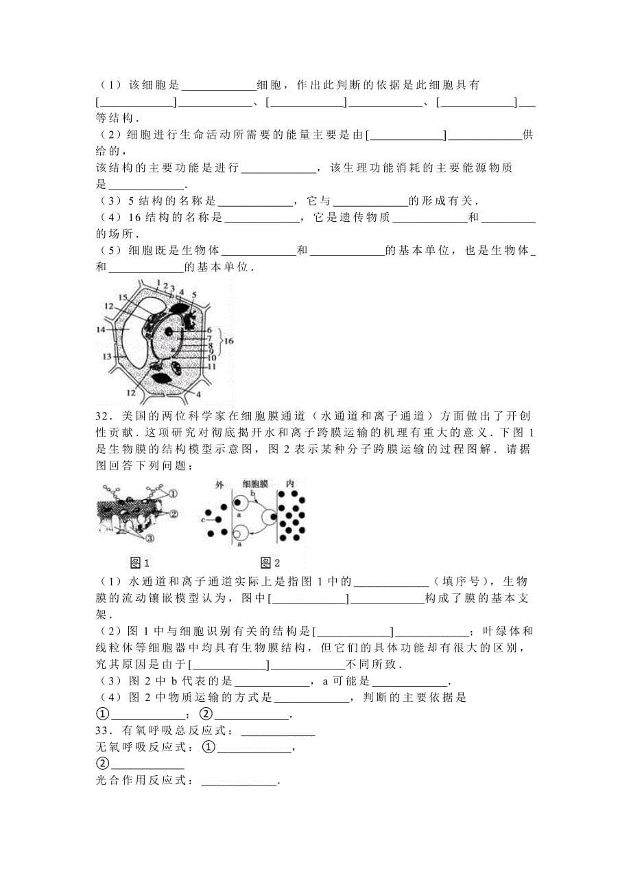 山东省滨州市邹平县双语学校2015-2016学年高一上学期期末生物试卷（二区） 含解析_第5页