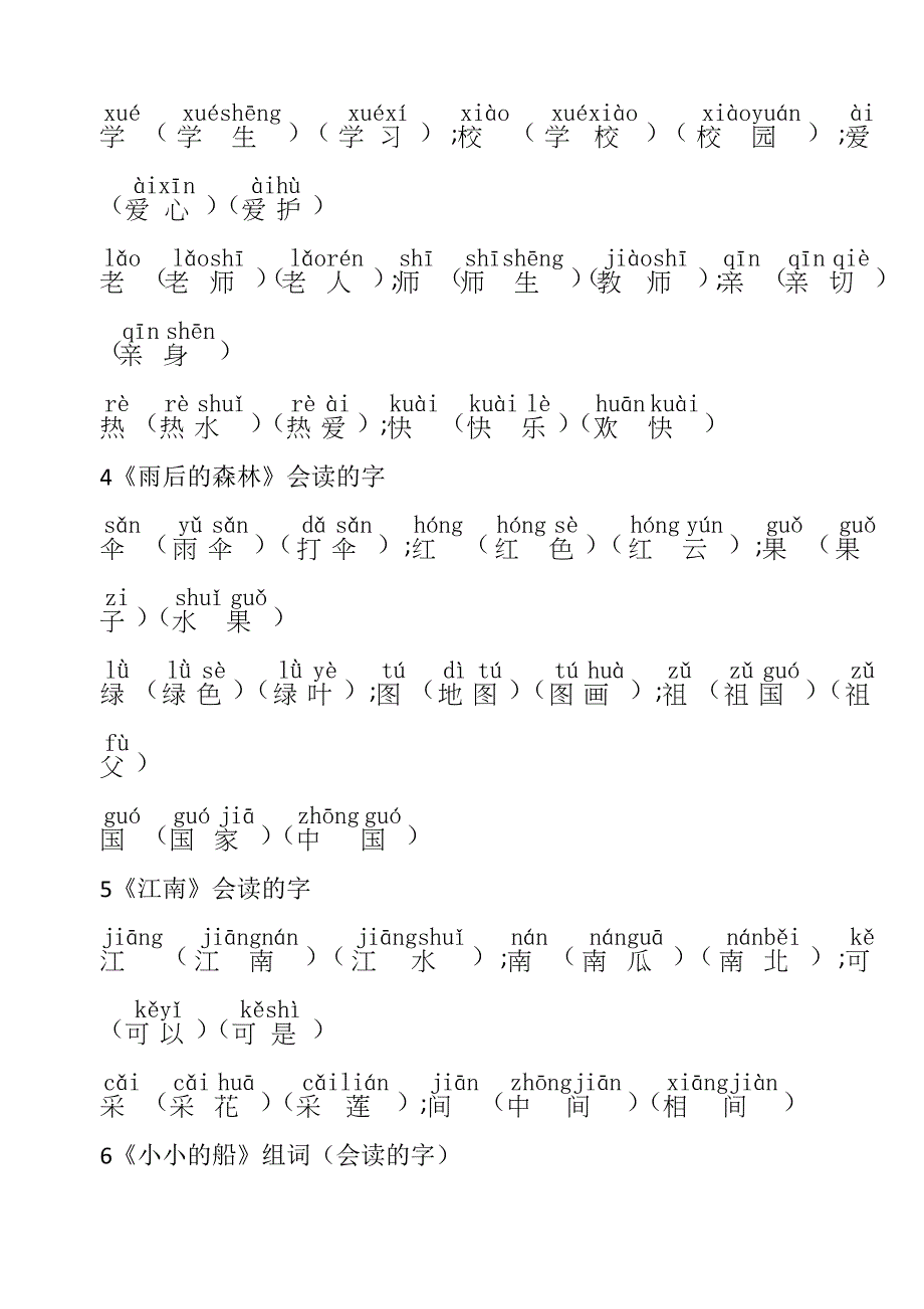 一年级上学期会认的字(语文)带拼音_第2页