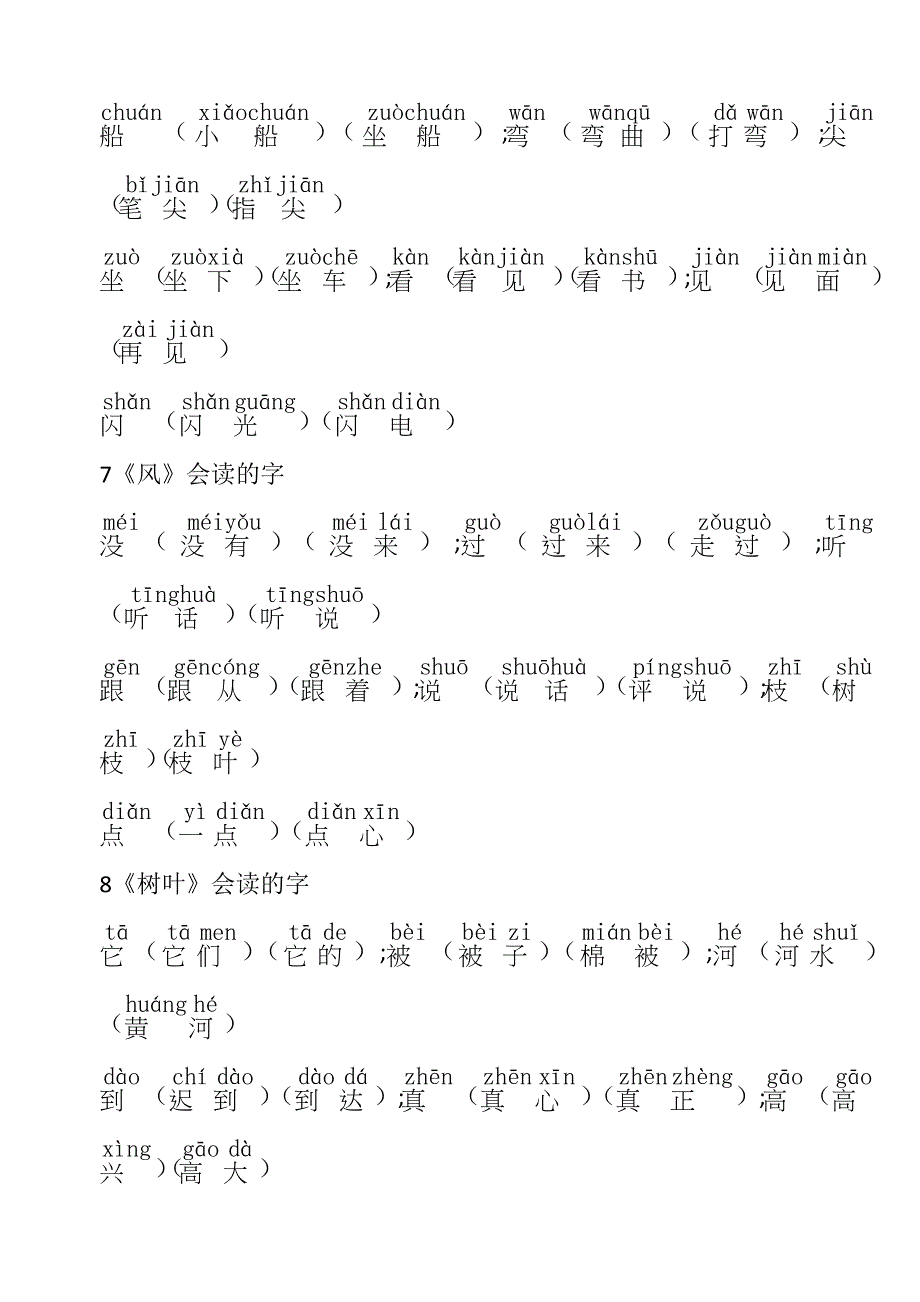 一年级上学期会认的字(语文)带拼音_第3页