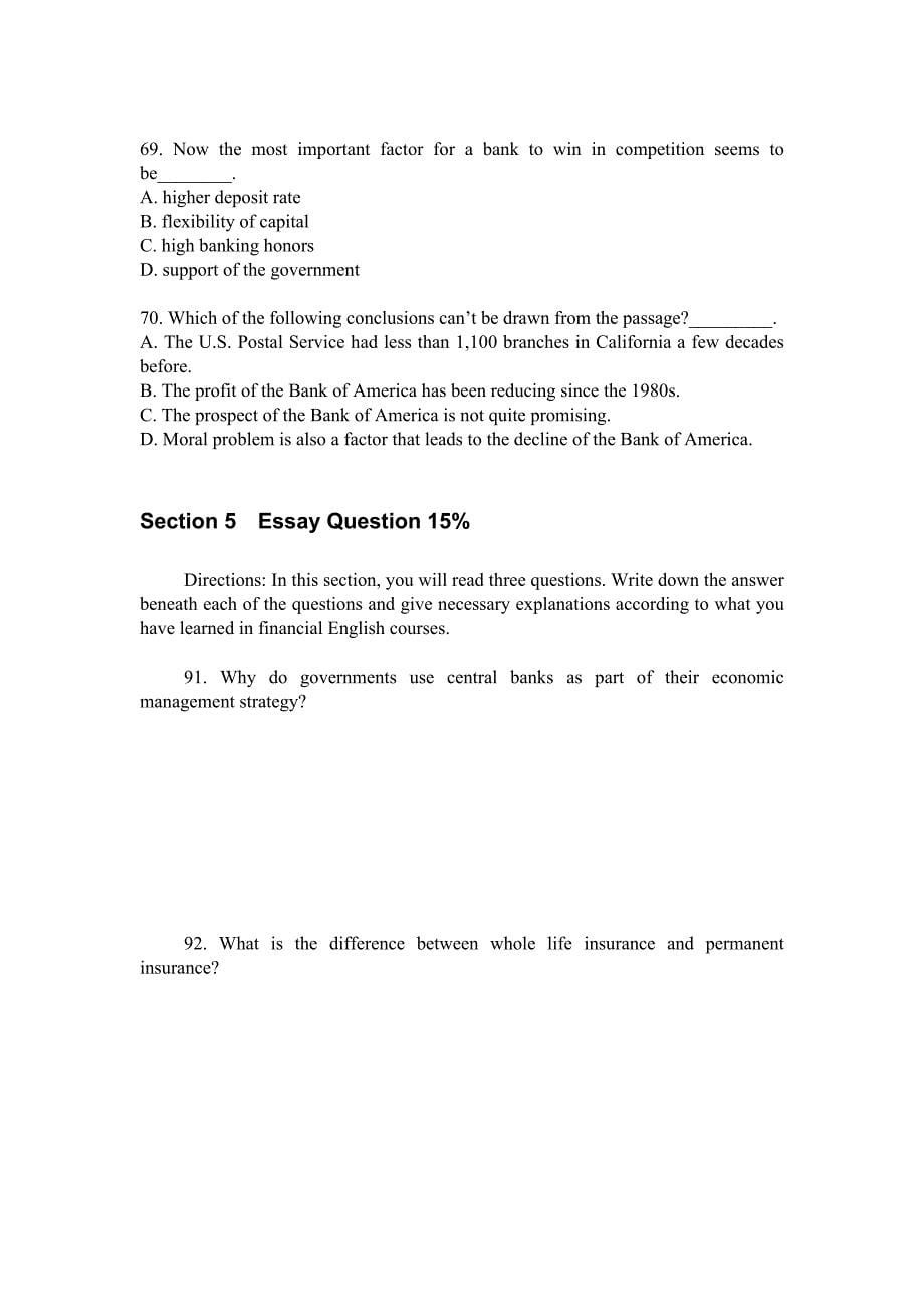 金融专业英语证书考试基础类考卷样题_第5页