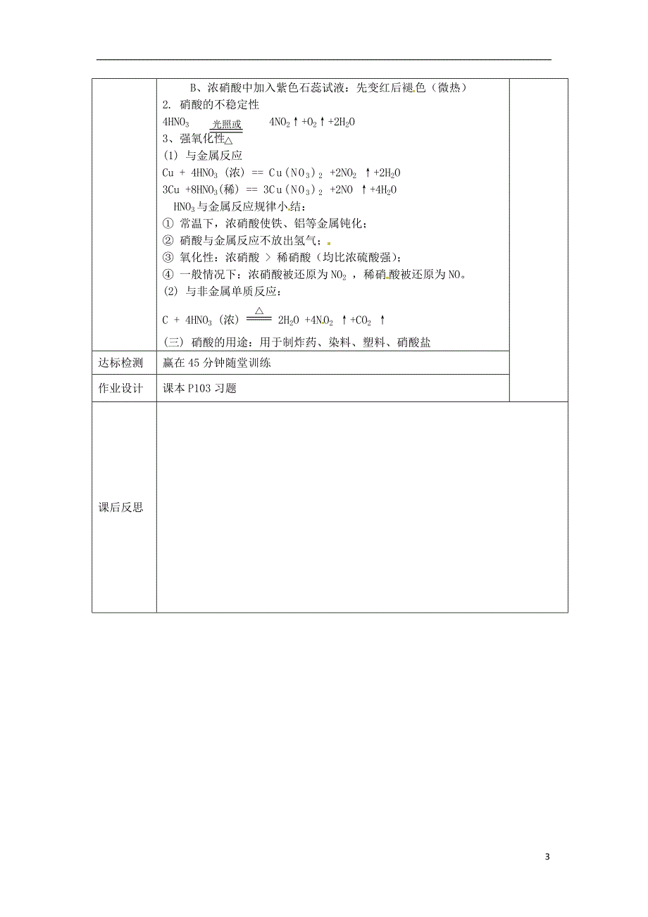 甘肃省永昌县第一中学高一化学 第四章 第四节氨  硝酸  硫酸 (第2课时)第2课时教案_第3页