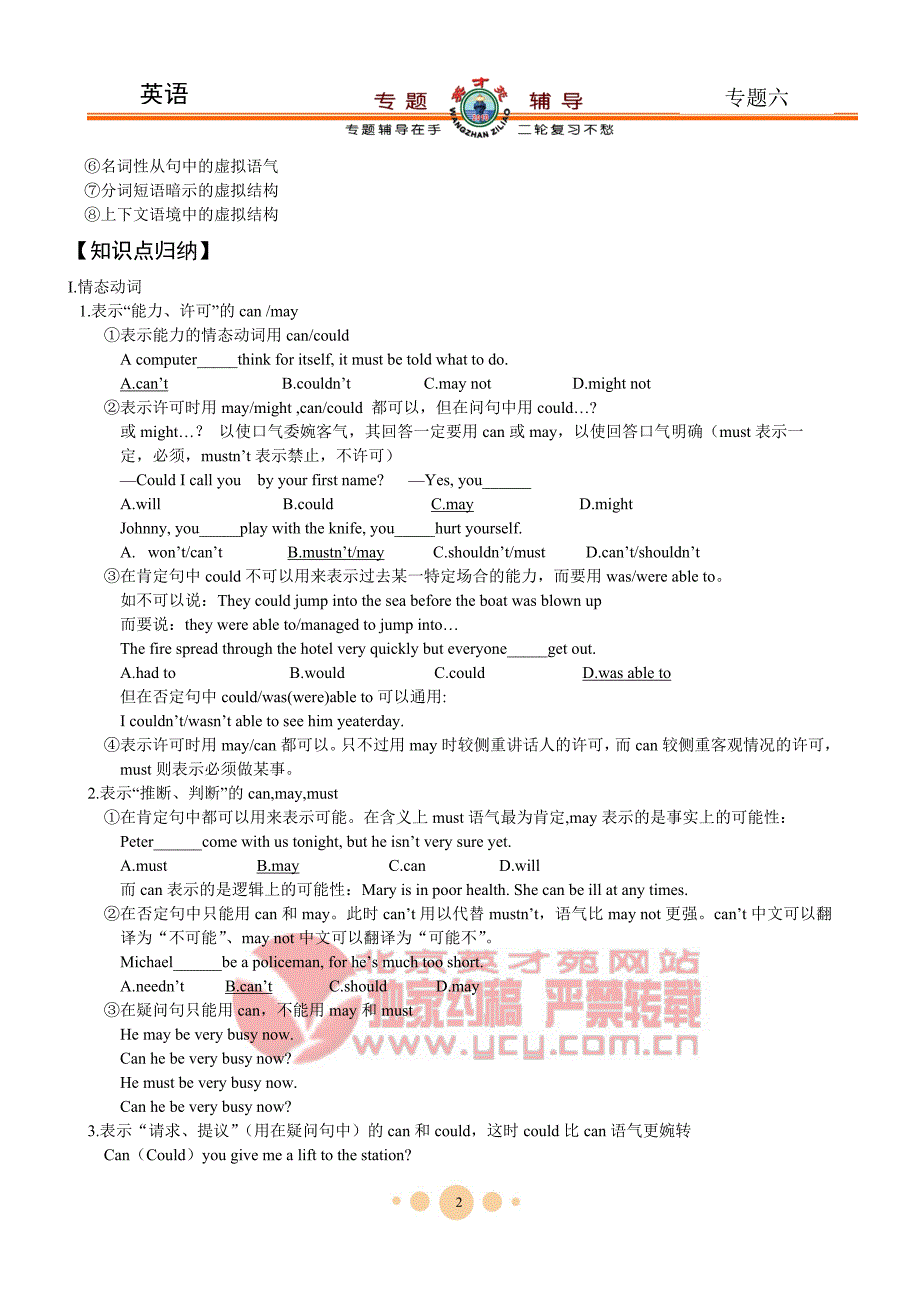 英语【专题六】情态动词和虚拟语气_第2页