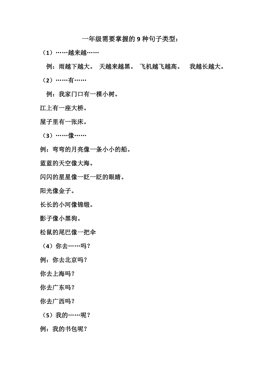 一年级需要掌握的9种句子类型_第1页