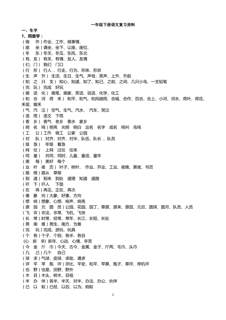 一年级下册语文复习资料(整理) (2)_第1页