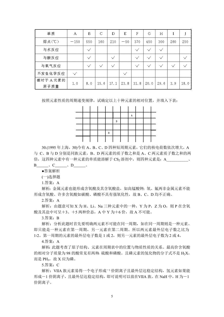 高考化学分类解析(07)——元素周期律与元素周期表_第5页