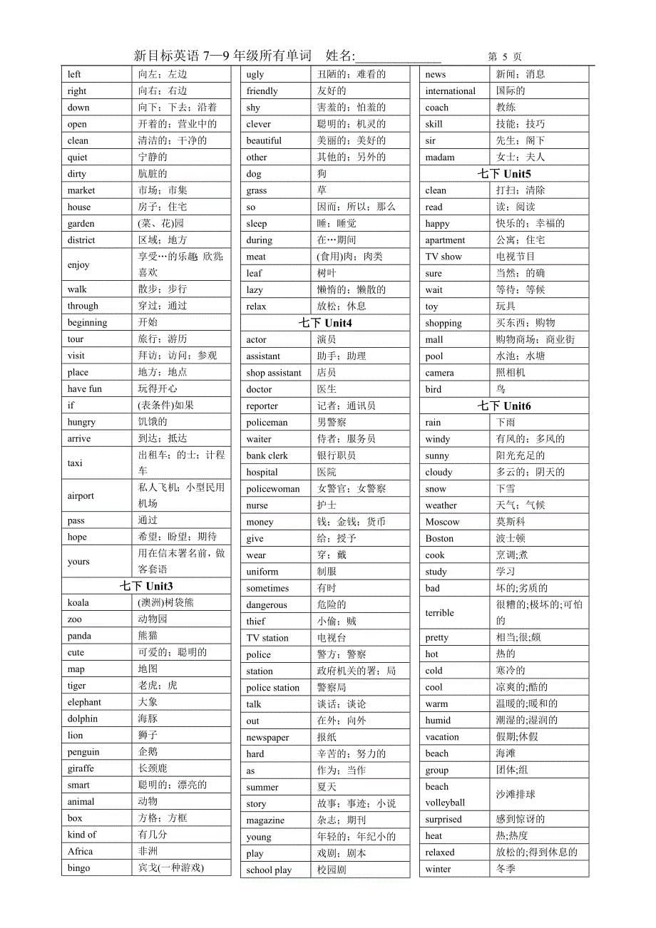 新目标英语单词(按单元排列)_第5页