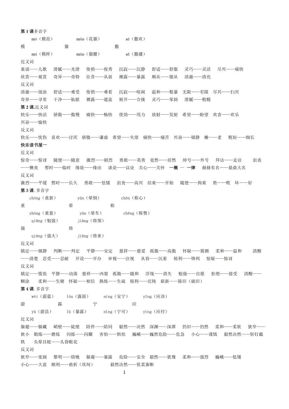 三下语文多音字近反义词_第1页