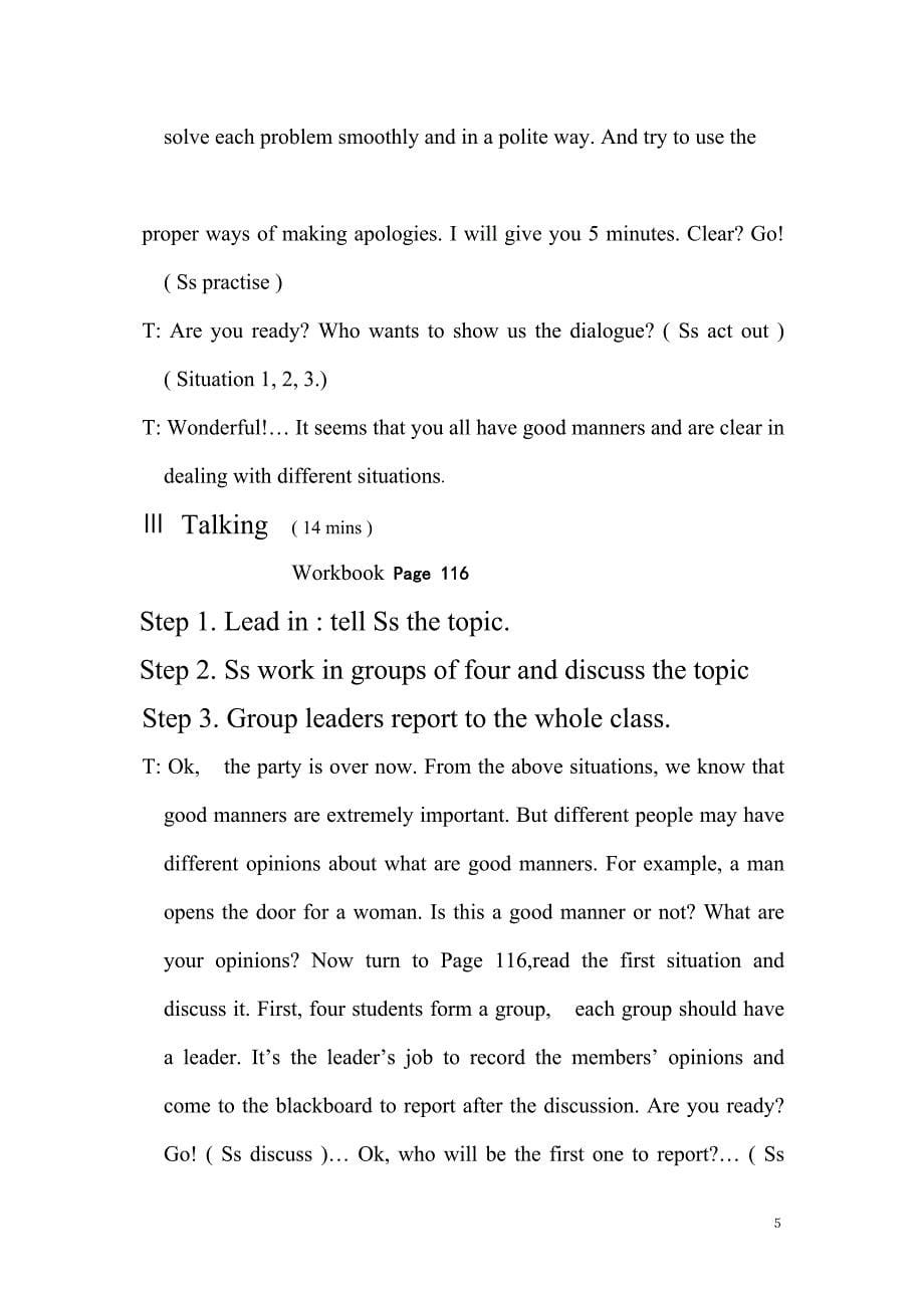 高一英语上学期Unit 6 Good manners教案_第5页