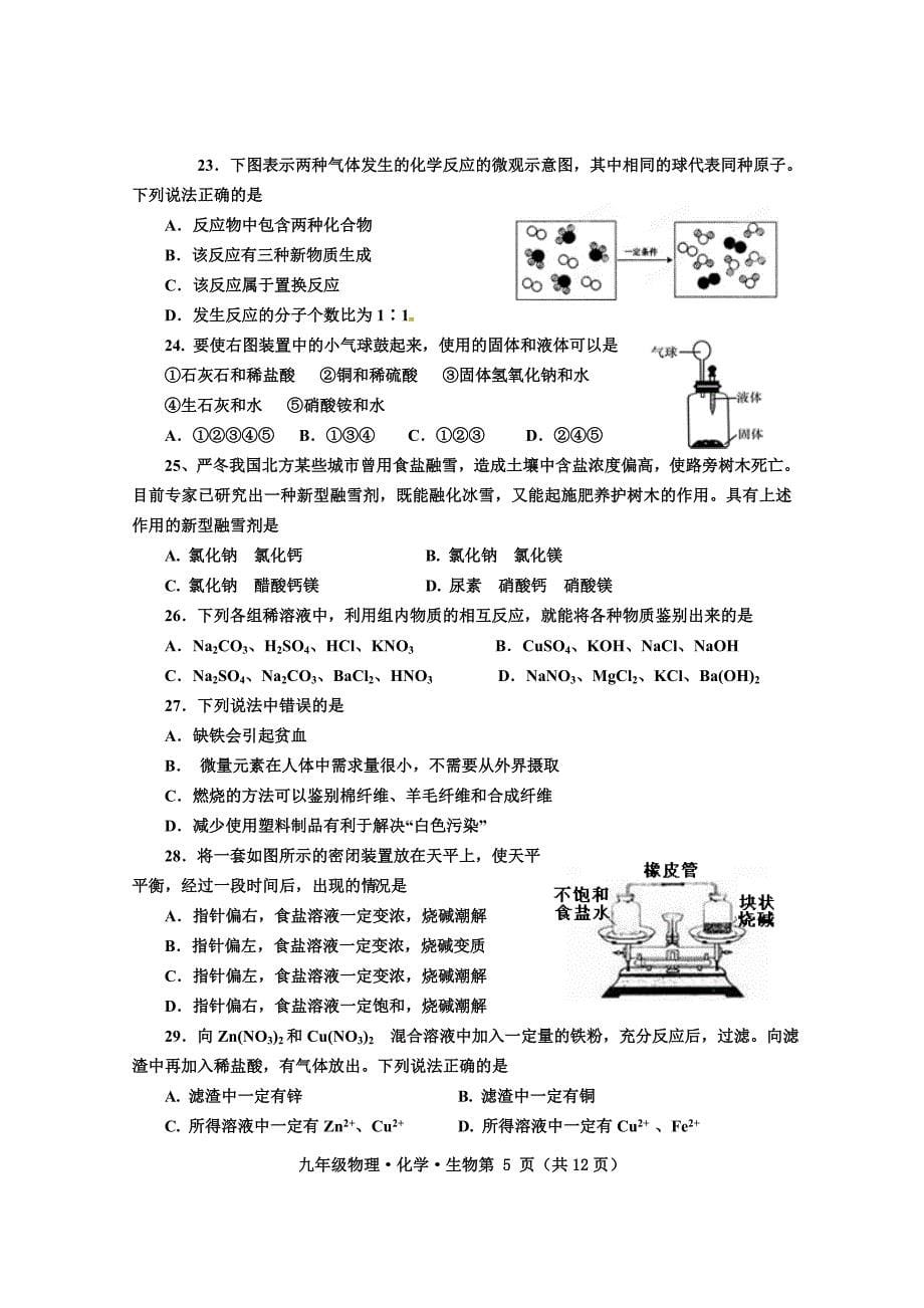 2013年犍为中考一调九年级物理·化学·生物_第5页