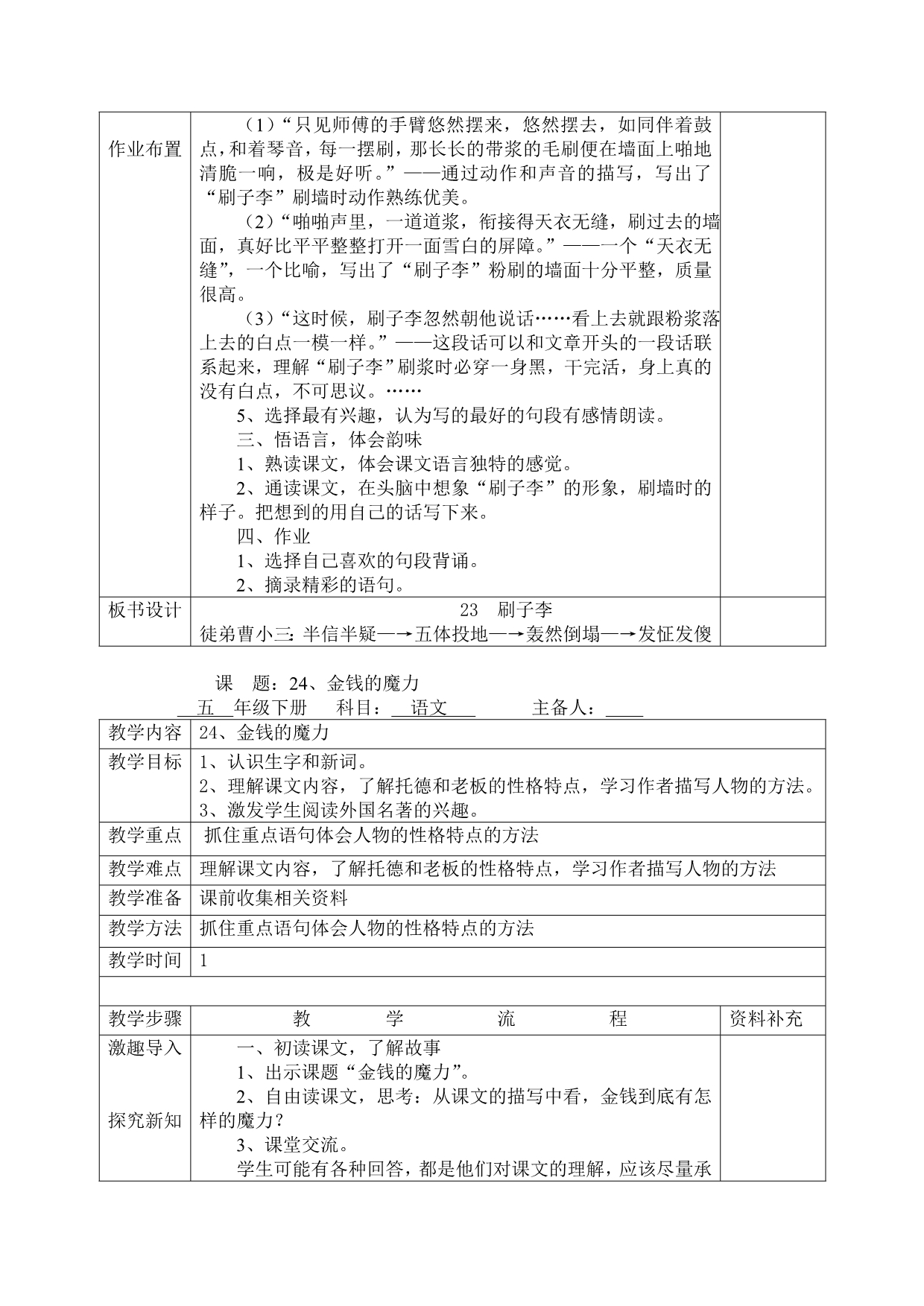 人教新课标五年级语文下第七单元作家笔下的人教案_第5页