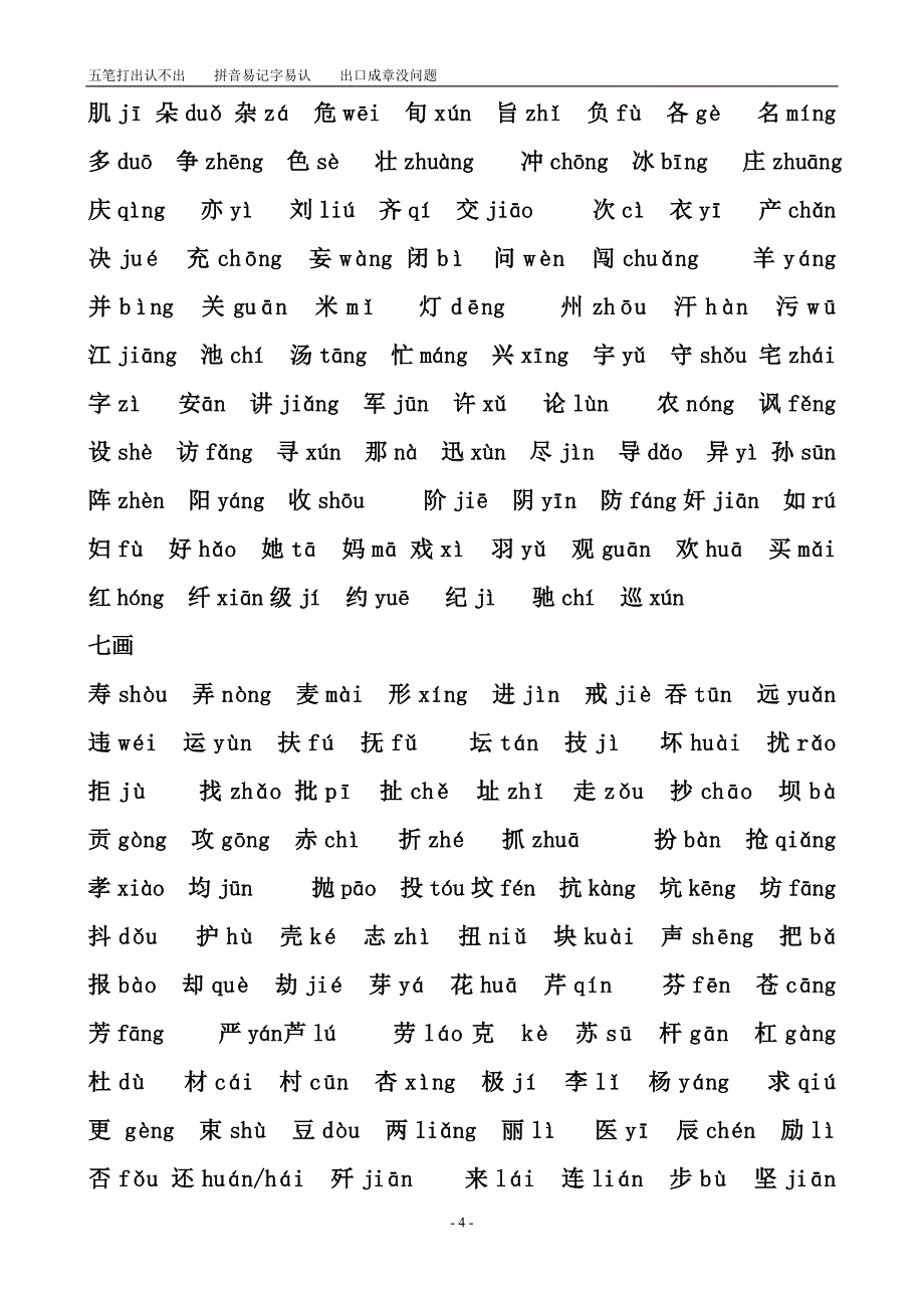 现代汉语常用字表(2500字)(带拼音、含多音字)按笔画顺序表排列_第4页