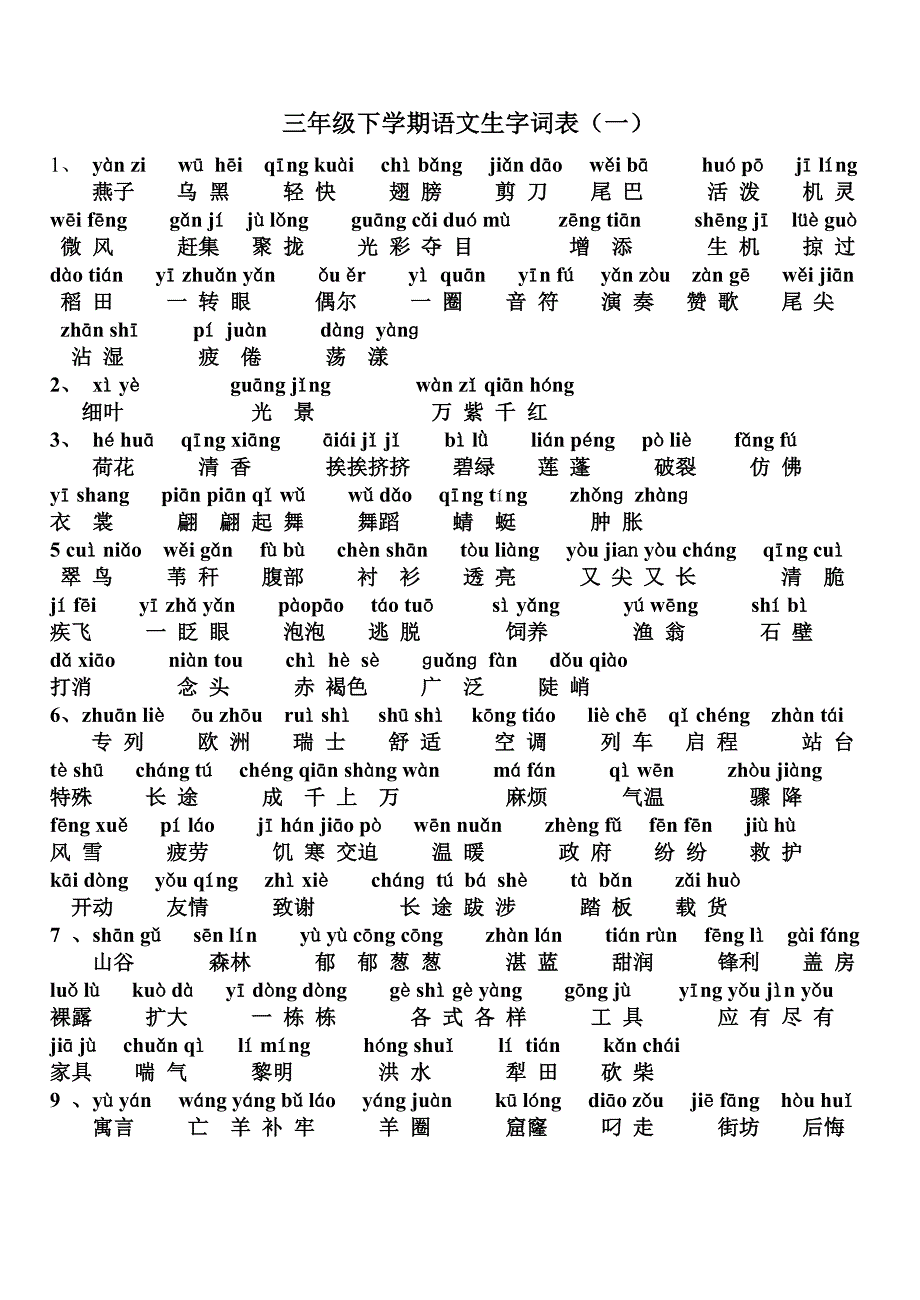 三年级语文下册词语表总表看拼音写汉字1_第1页