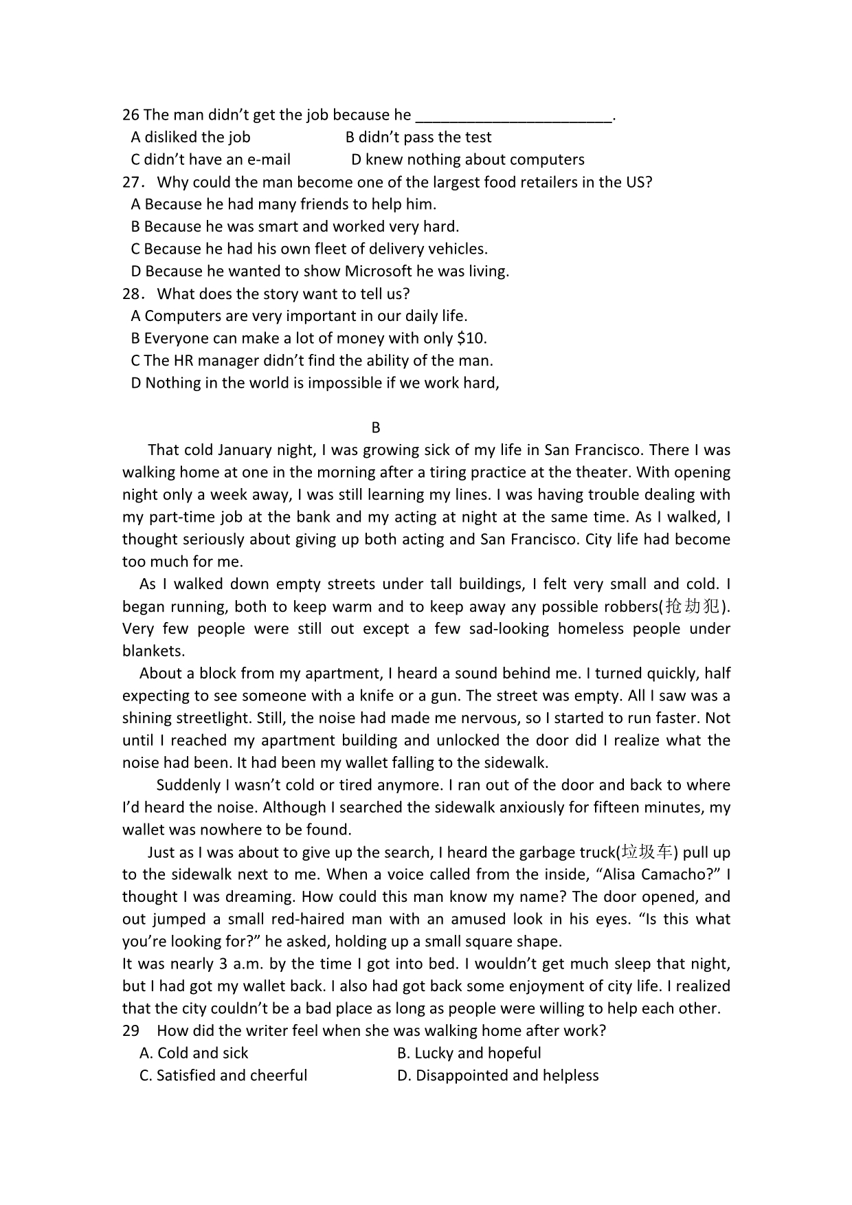广东省中山市实验高级中学2010—2011学年高一上学期期中考试（英语）_第3页