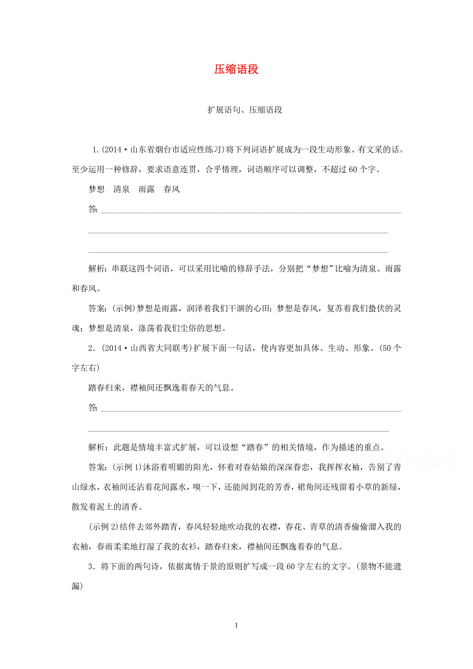 2015届高考语文二轮复习同步训练：《压缩语段》2_第1页