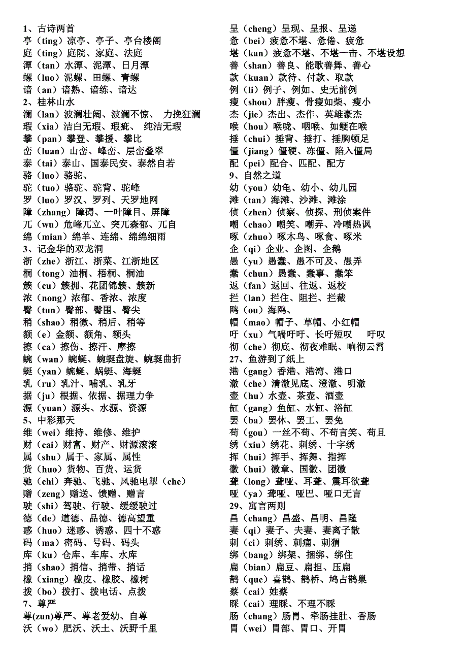 四年级下册生字组词及日积月累_第1页