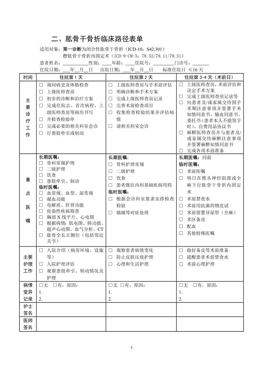 肱骨干骨折等骨科17个病种临床路径_第5页