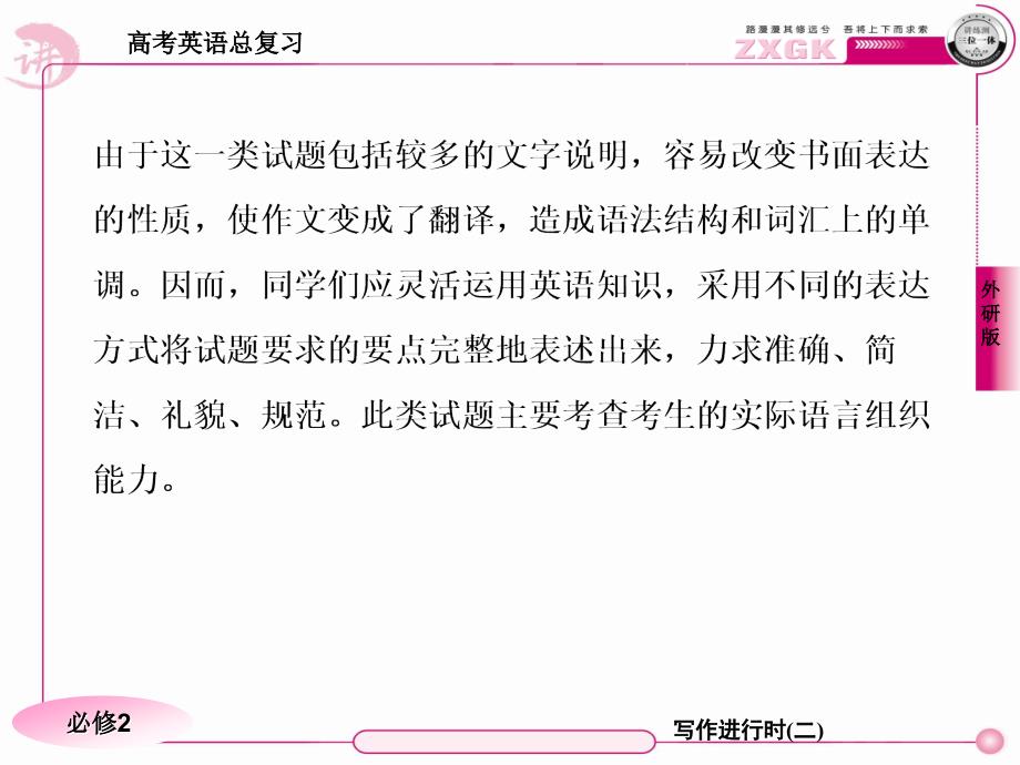 高三英语(外研版)总复习课件：写作进行时(2) 提纲类作文_第4页