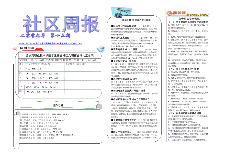 湄洲湾职业技术学院学生宿舍社区文明宿舍评比汇总表_第1页