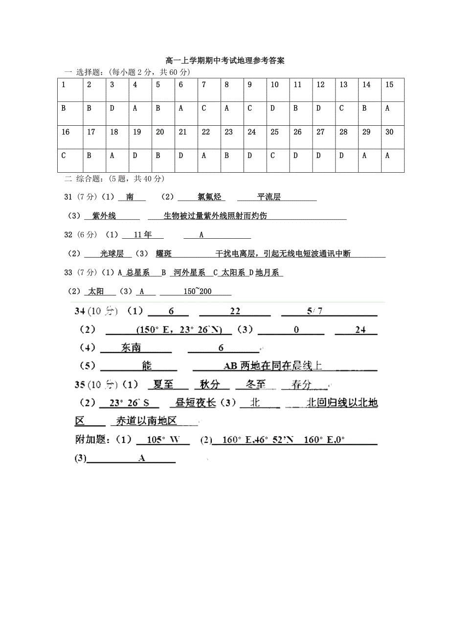 广东省龙山中学2010-2011学年高一第一学期期中考试（地理）_第5页