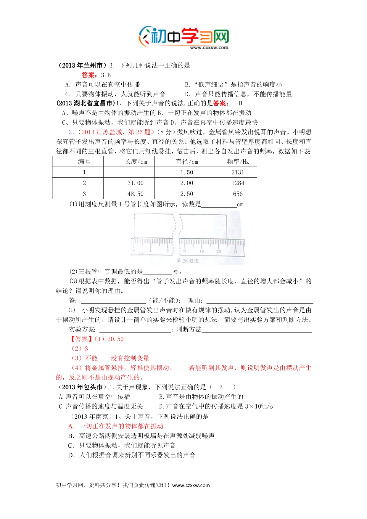 2014中考物理知识点训练声现象_第5页