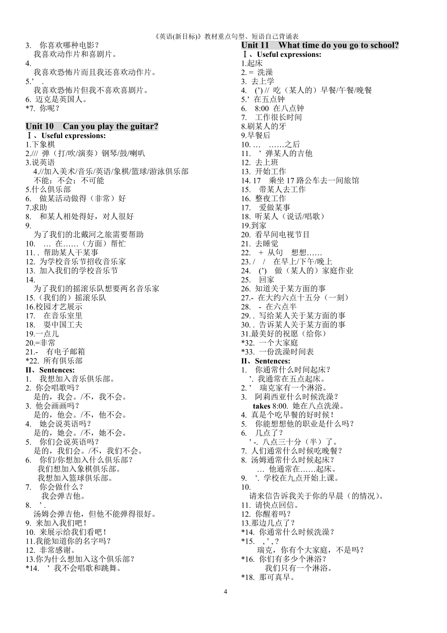 新目标英语句型短语自己背诵表_第4页