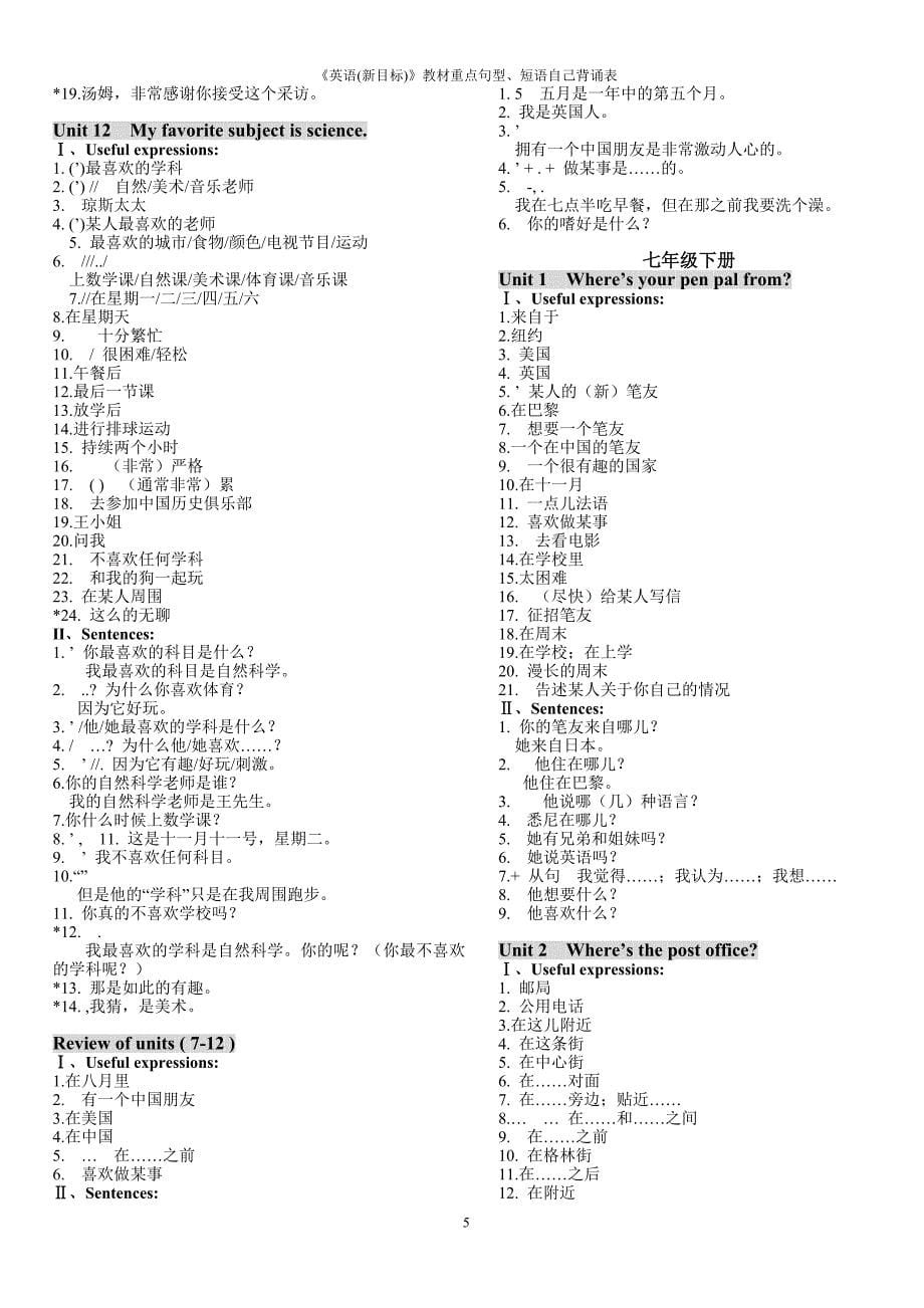 新目标英语句型短语自己背诵表_第5页