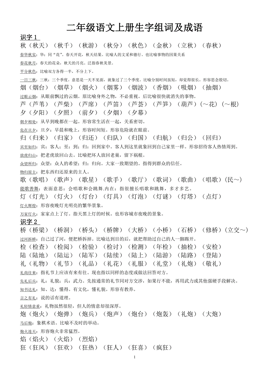 2012新版苏教版二年级语文上册生字组词及成语_第1页