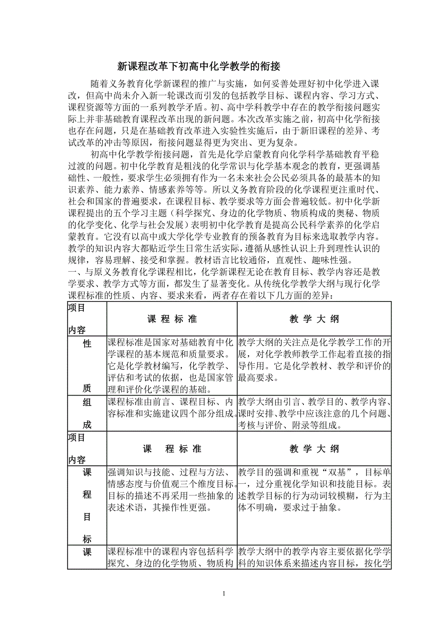 新课程改革下初高中化学教学的衔接_第1页