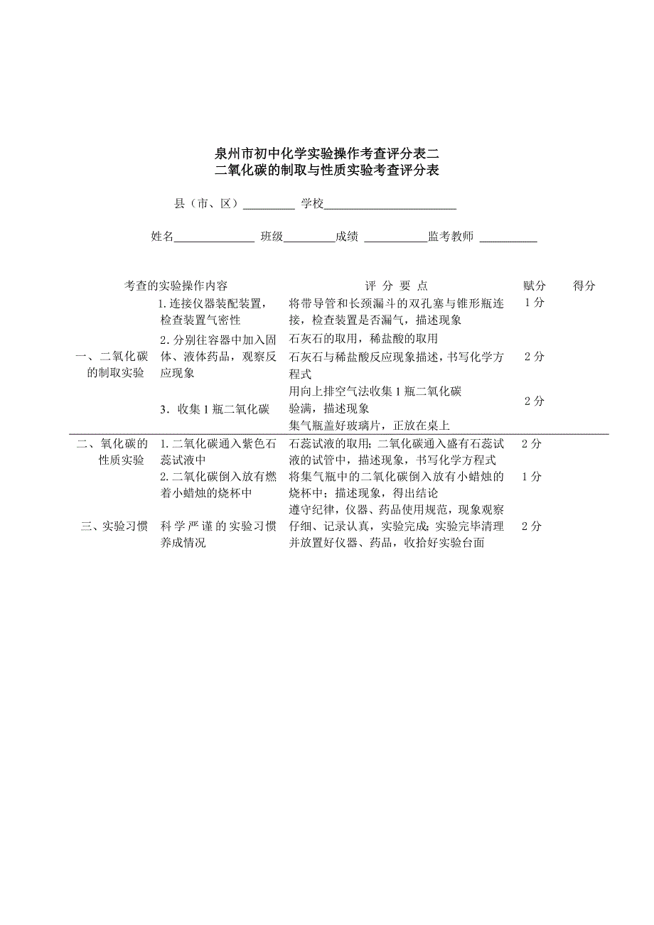 泉州市初中化学实验操作考查试题_第4页