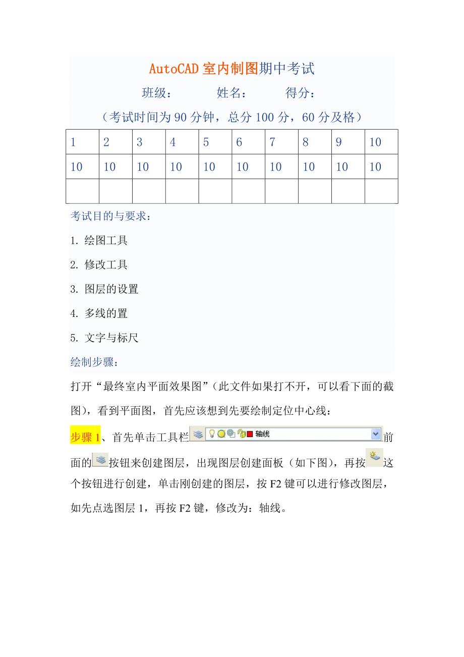 用cad绘制的一份室内平面图操作步骤_第1页