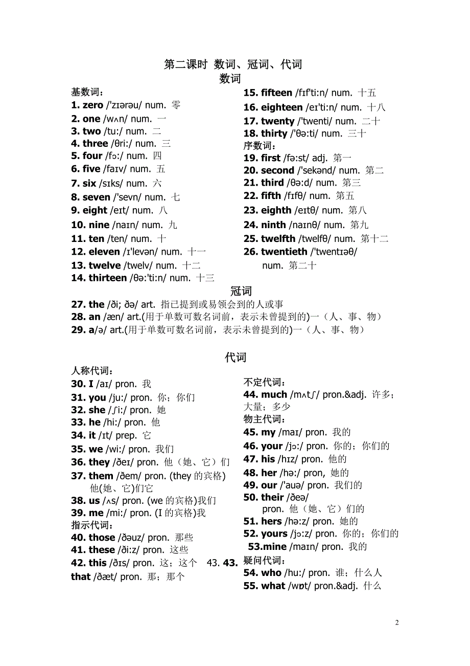 2013人教版七上单词表(按词性分类表)_第2页