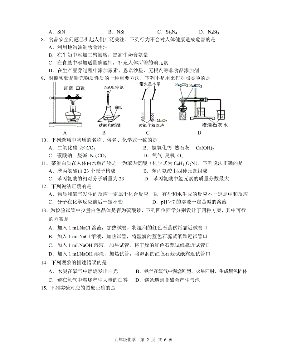 2012～2013学年度九年级化学第二学期适应性训练试题_第2页