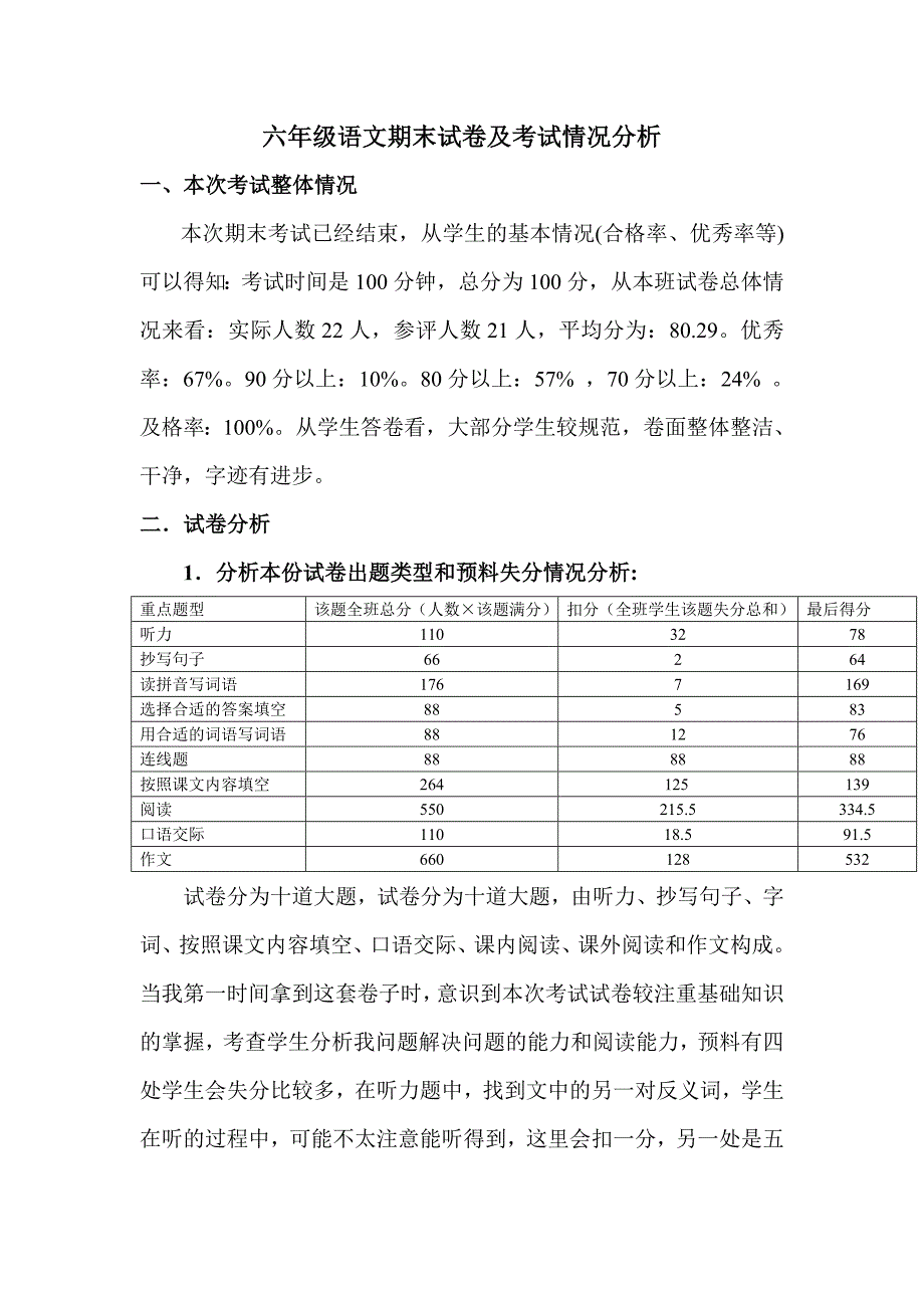 2013语文六年级期末试卷分析_第2页