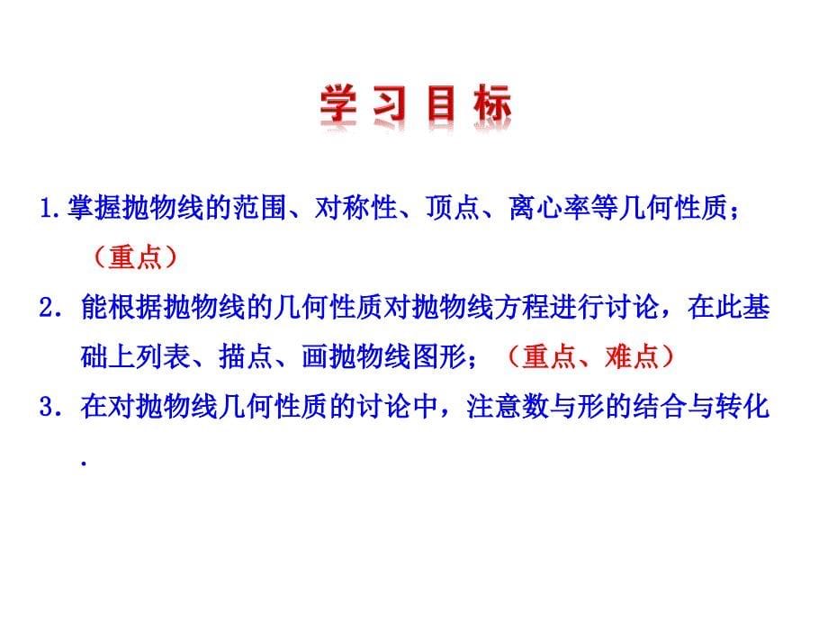 高中数学新课标人教A版选修2-1：2.4.2抛物线的简单几何性质第1课时抛物线的简单几何性质_第5页