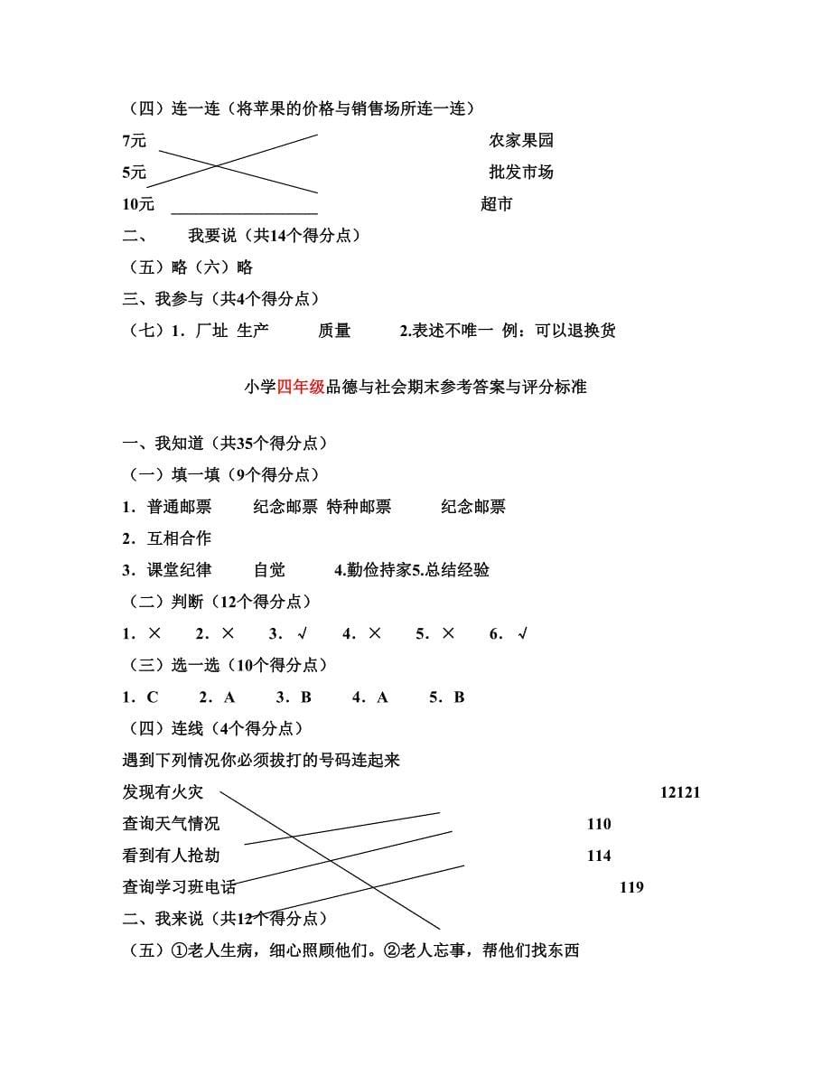 小学科学三至六年级期末考试答案与评分标准_第5页