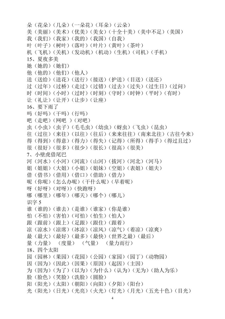 小学一年级语文下册一类字扩词_第4页