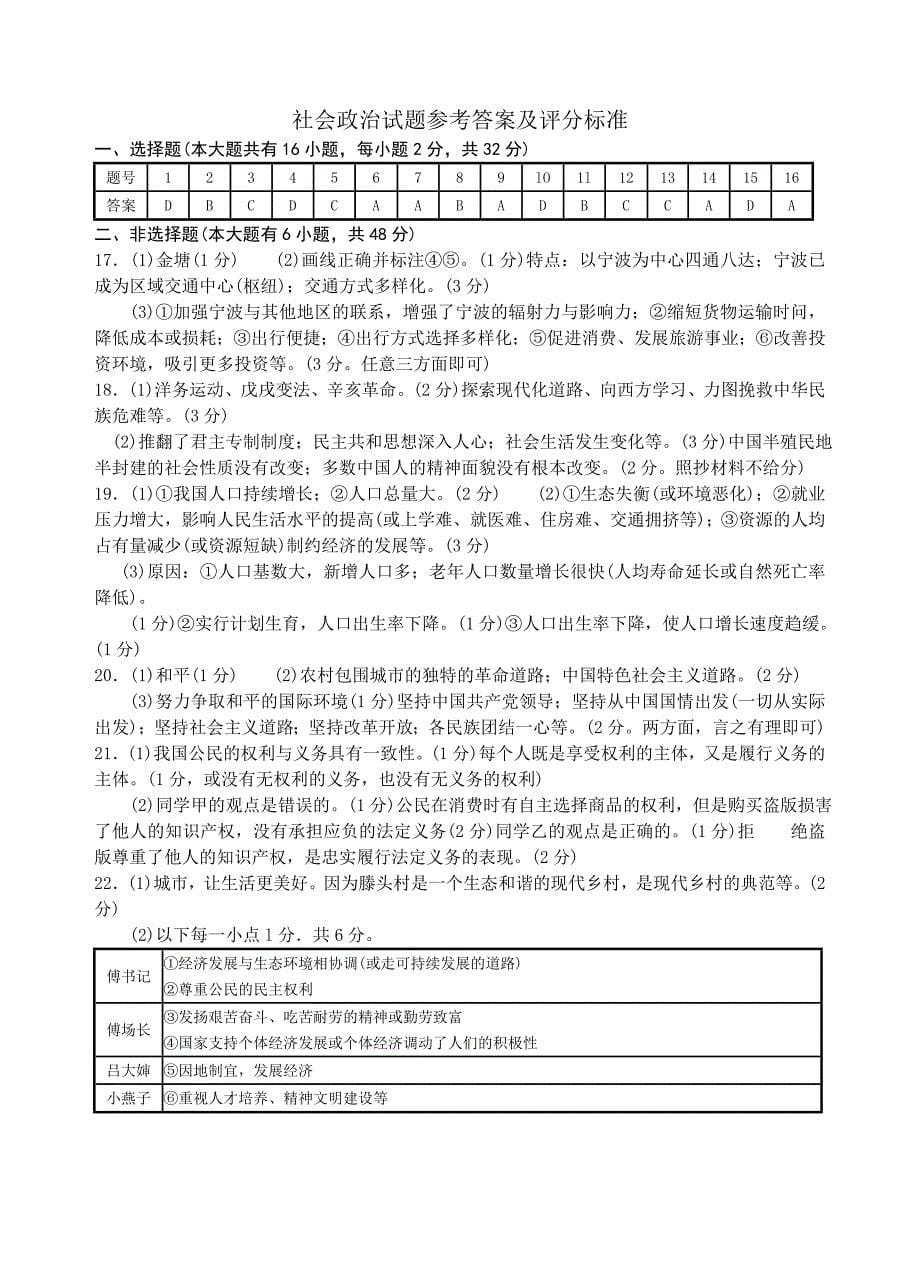 2010年浙江省宁波市初中毕业生学业考试社会政治试题(有答案)_第5页