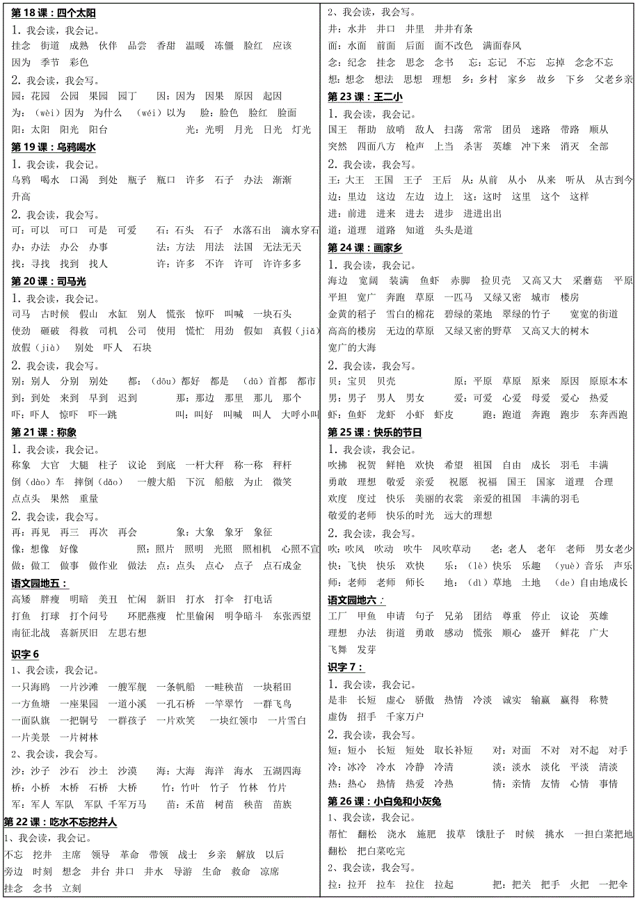 人教板一年级语文我会写词语表4P_第3页