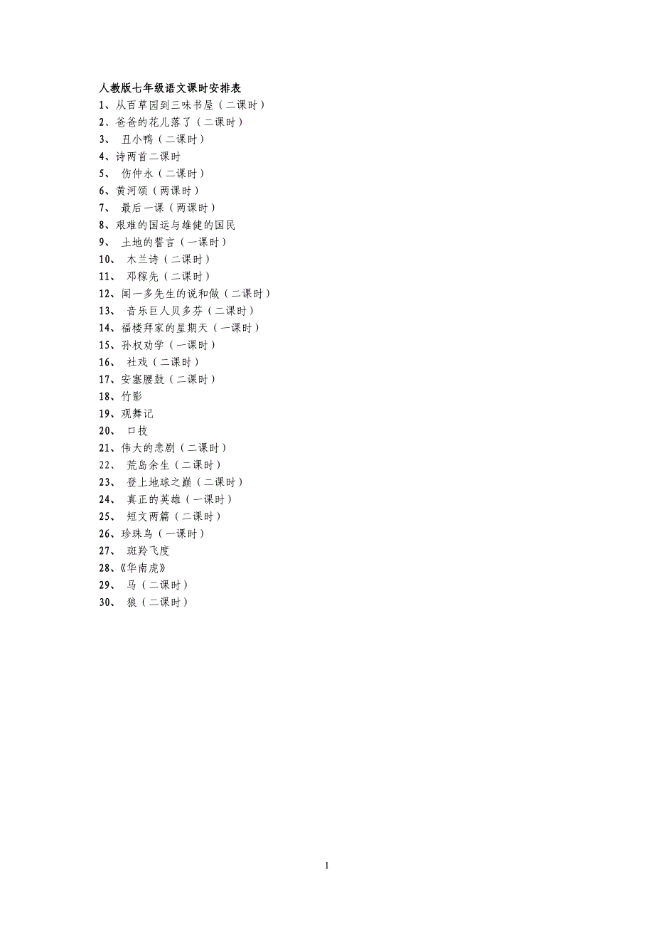 人教版七年级下册语文课时安排 (2)_第1页