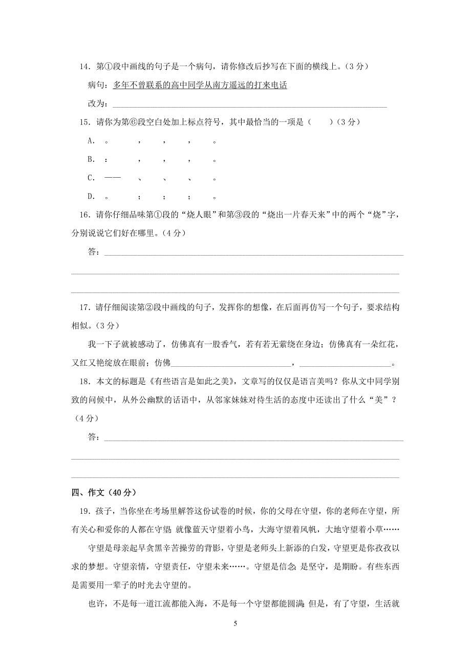 广东省深圳市2004年中考语文试卷_第5页