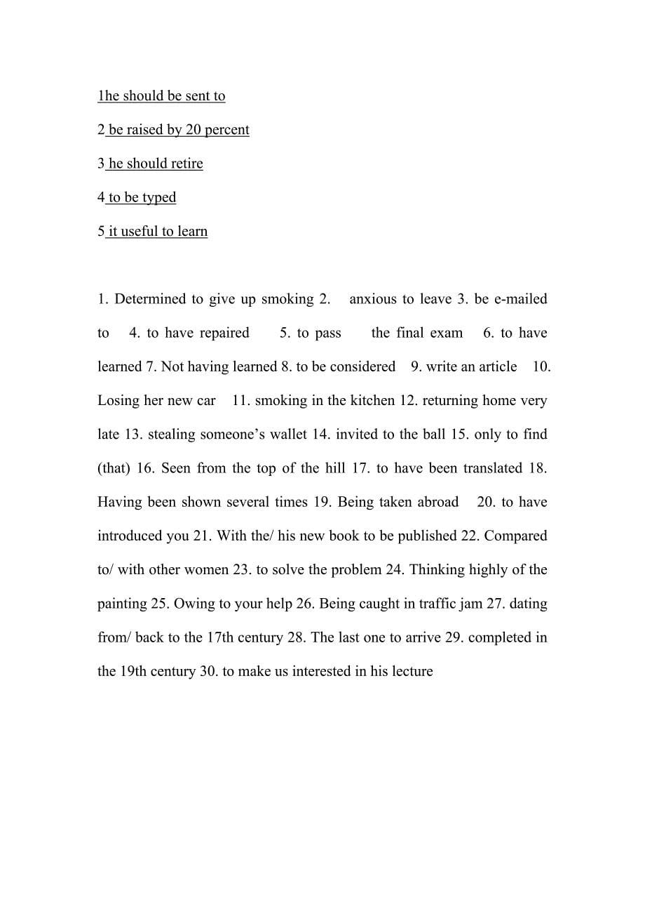 高中英语选修7第一单元及非谓语动词的完成句子专练_第5页