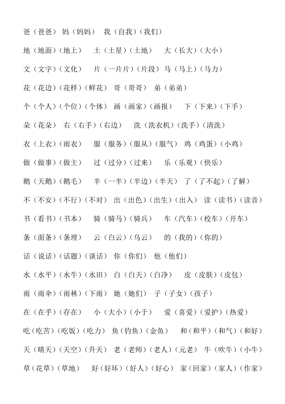 人教版一年级上学期--二类字组词_第1页