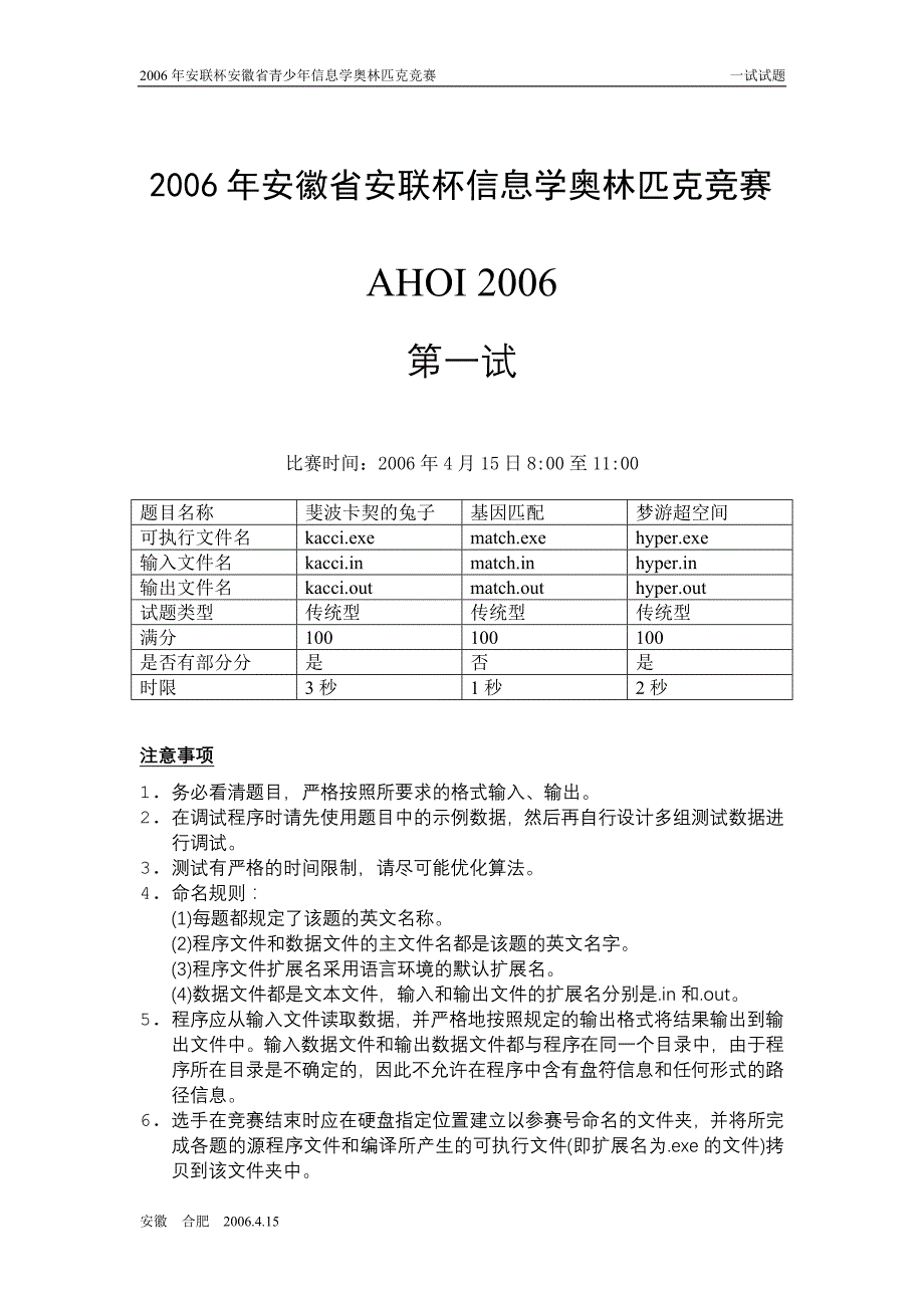2006年安徽省安联杯信息学奥林匹克竞赛(第一试)_第1页
